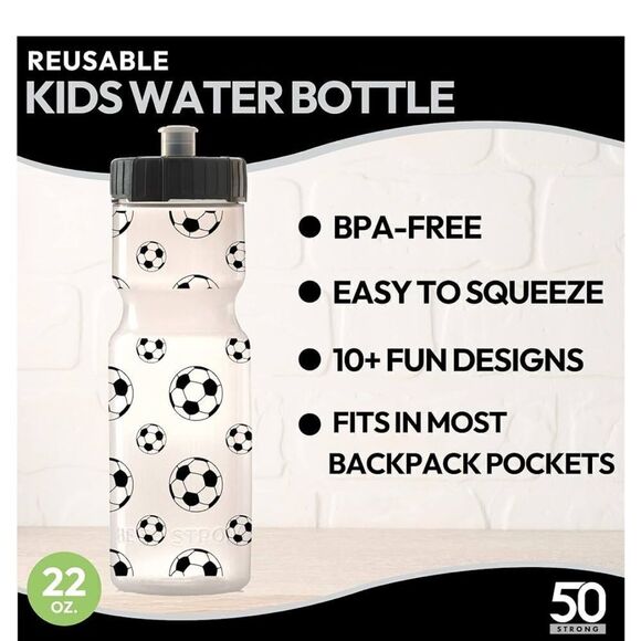 Kids Sports Squeeze Water Bottle 2 Pack - 22 oz. BPA free - Picture 2 of 7